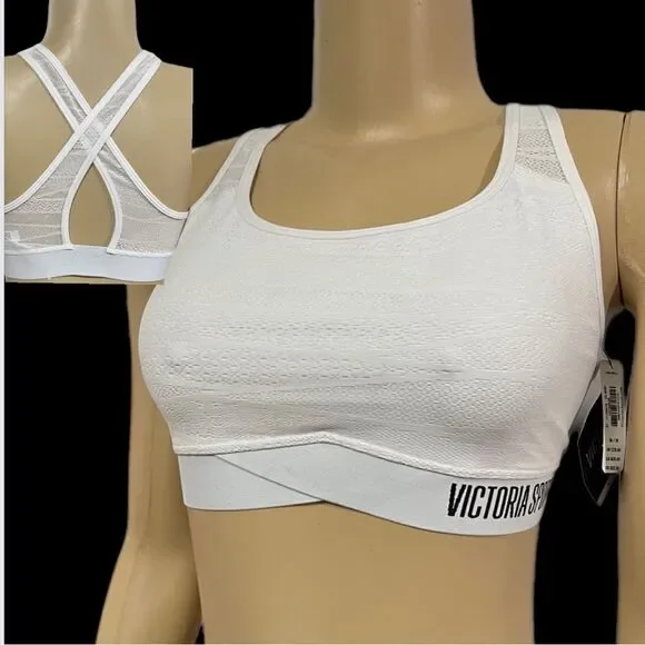 Victorias Secret The Player Unlined Racerback Sport Bra Medium Support bra white - Picture 2 of 7